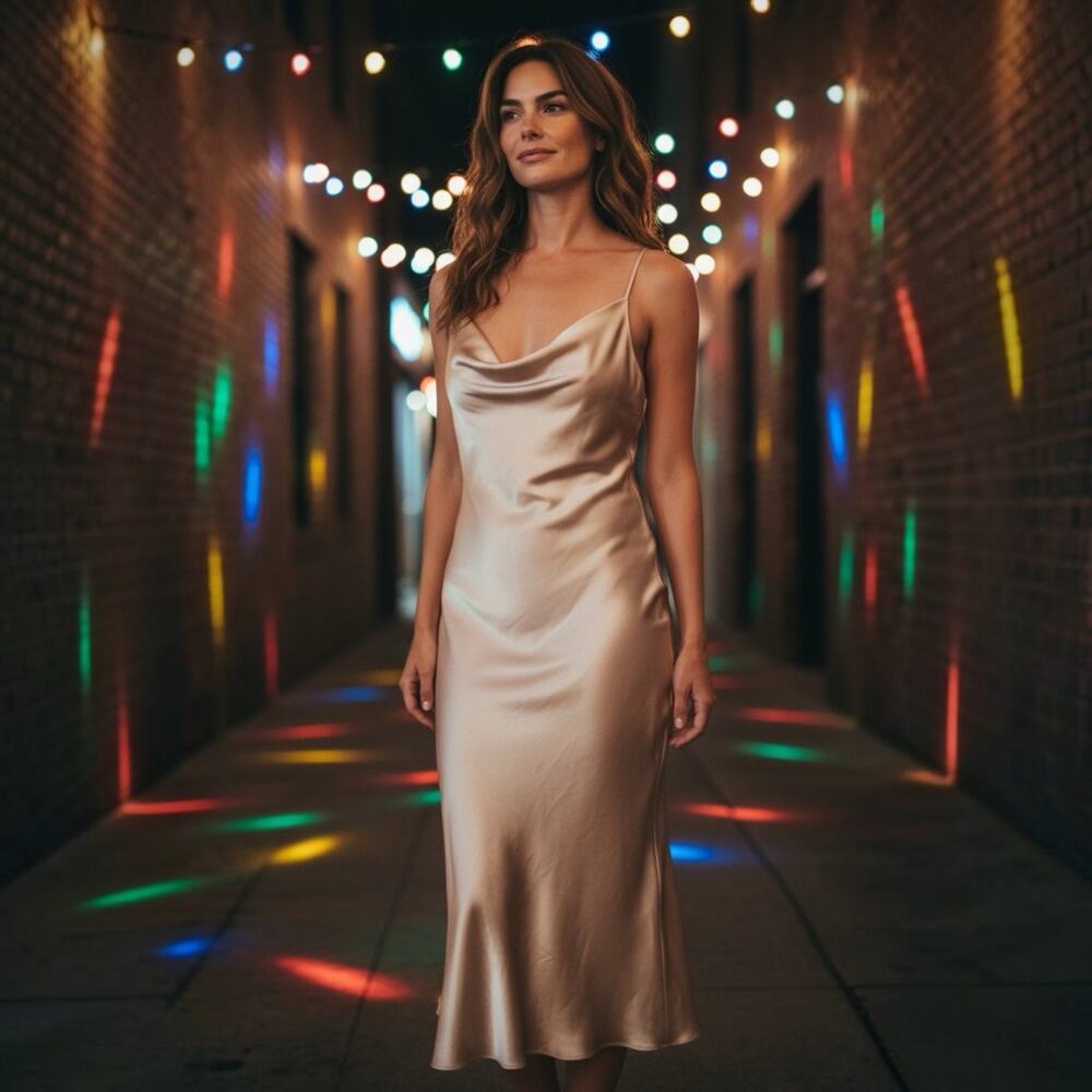Show Me Your Mumu Sz M Verona Cowl Midi Dress Champagne Luxe Satin Formal Dance